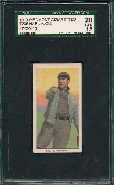 1909-1911 T206 Lajoie, Throwing, Piedmont Cigarettes SGC 20 *Great Presentation*