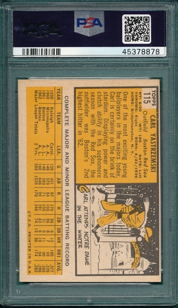 1963 Topps #115 Carl Yastrzemski PSA 6 