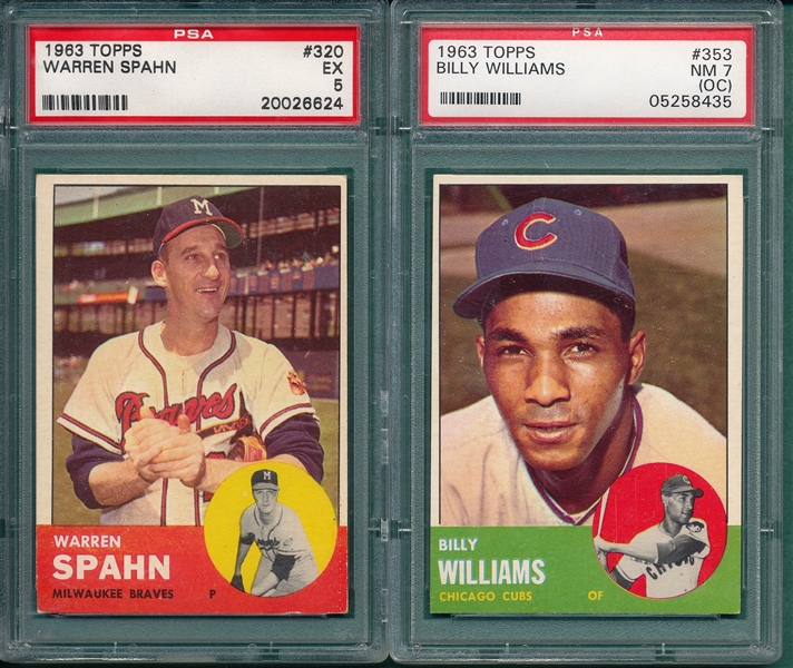 1963 Topps #353 B. Williams & #320 Spahn, Lot of (2) PSA 