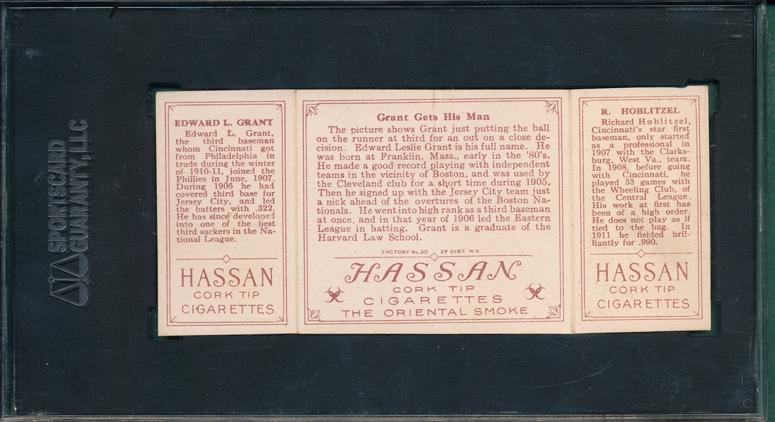 1912 T202 Grant Gets His Man, Hoblitzell/Grant, Hassan Cigarettes Triple Folder SGC 45