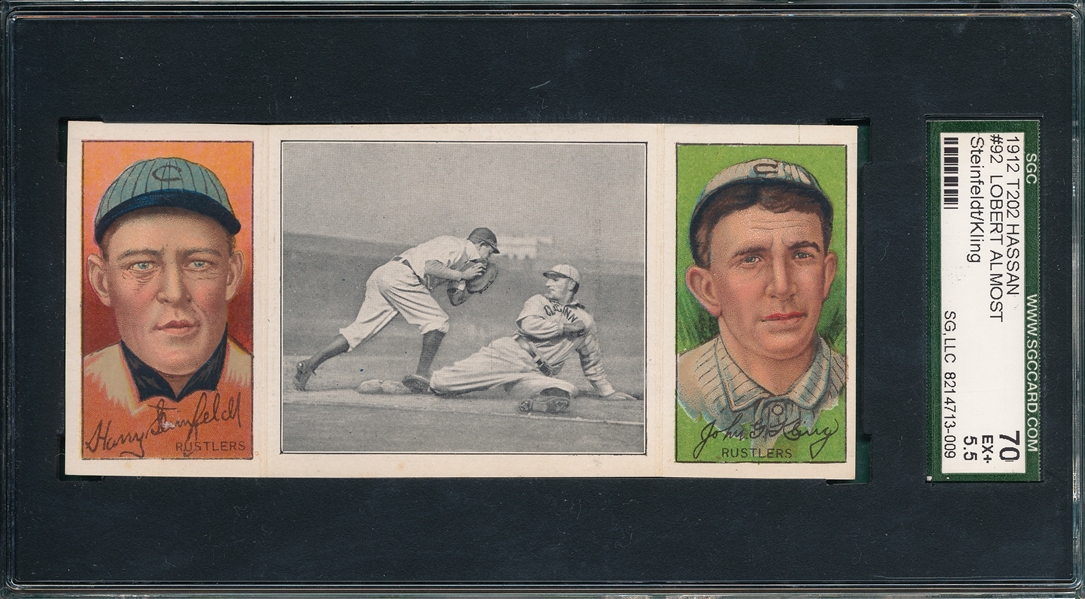 1912 T202 Lobert Almost Home, Steinfeldt/Kling, Hassan Cigarettes Triple Folder SGC 70