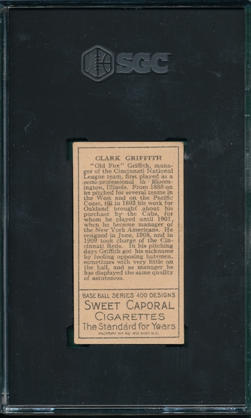1911 T205 Griffith Sweet Caporal Cigarettes SGC Authentic