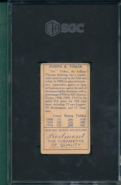 1911 T205 Tinker Piedmont Cigarettes SGC 3