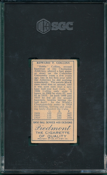 1911 T205 Collins, Mouth Closed, Piedmont Cigarettes SGC 4