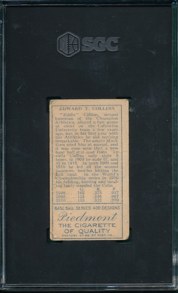 1911 T205 Collins, Mouth Open, Piedmont Cigarettes SGC 1.5 *SP*