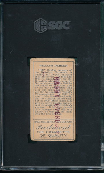1911 T205 Dahlen Piedmont Cigarettes SGC 1.5 *Stamped Back*