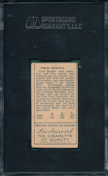 1911 T205 Merkle Piedmont Cigarettes SGC 20