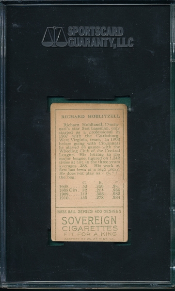 1911 T205 Hoblitzell, Cin. After 1908, Sovereign Cigarettes SGC 20
