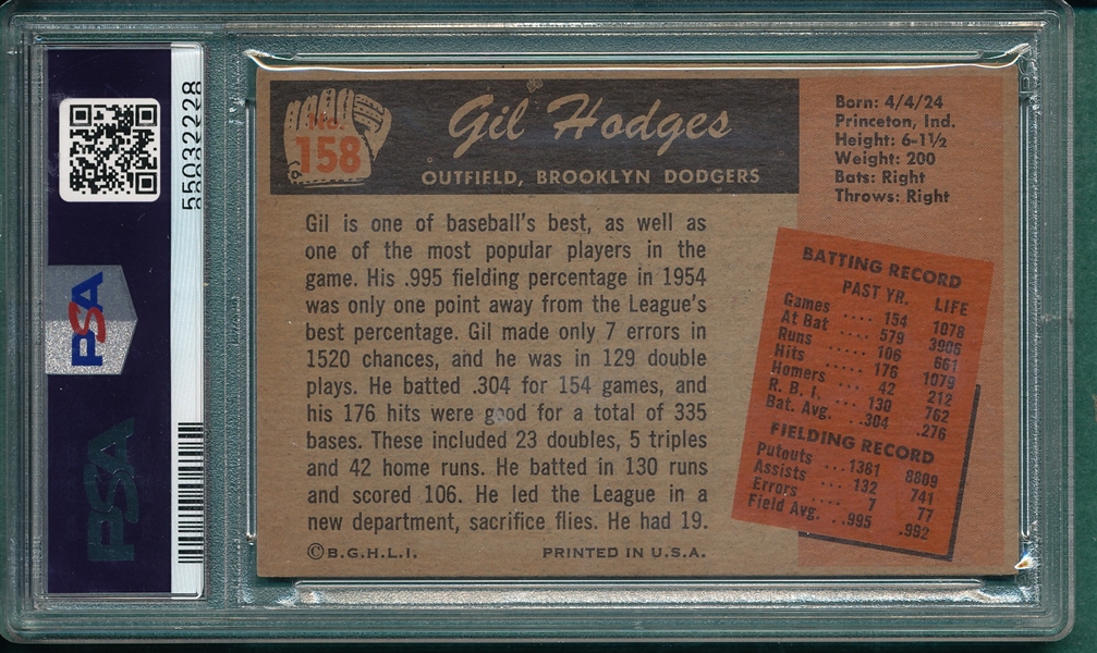 1955 Bowman #158 Gil Hodges PSA 4