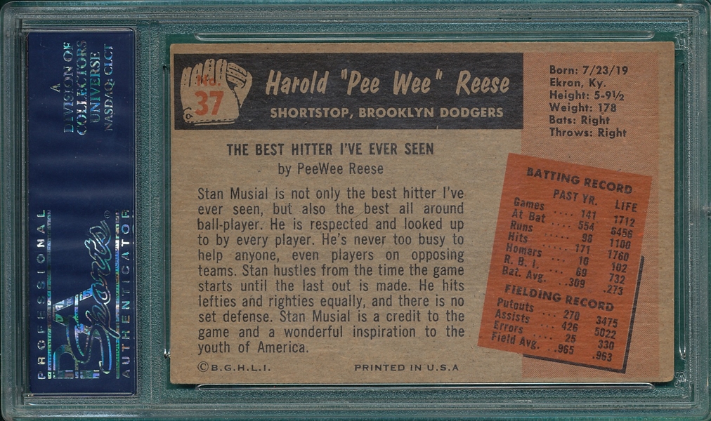 1955 Bowman #37 Pee Wee Reese PSA 4