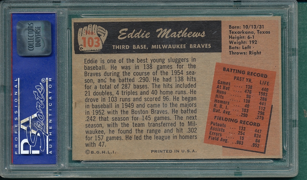 1955 Bowman #103 Eddie Mathews PSA 7