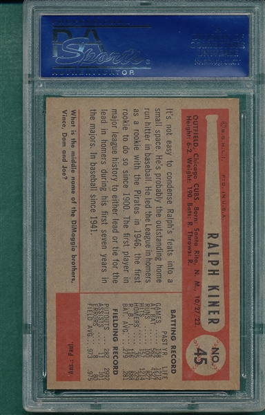 1954 Bowman #45 Ralph Kiner PSA 8
