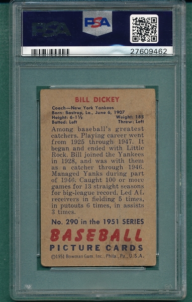 1951 Bowman #290 Bill Dickey PSA 3 *Hi #*