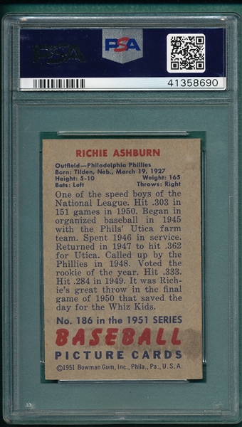 1951 Bowman #196 Richie Ashburn PSA 5