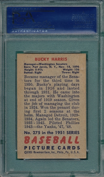 1951 Bowman #275 Bucky Harris PSA 6 *Hi #*