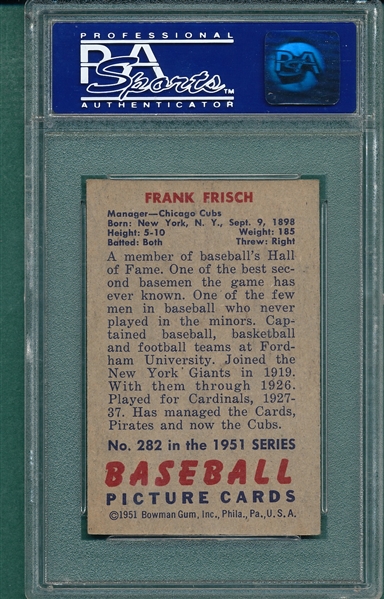 1951 Bowman #282 Frank Frisch PSA 6 *Hi #*