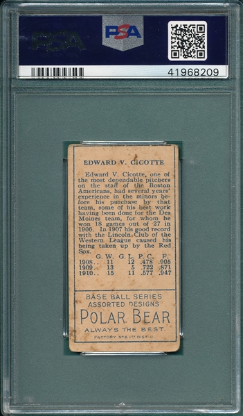 1911 T205 Cicotte Polar Bear PSA 2.5