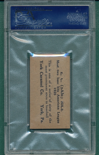 1927 E210-1 #36 Sam Rice York Caramel Co. PSA 1