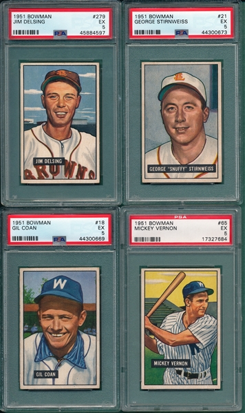 1951 Bowman Lot of (4) W/ #279 Delsing, Hi #, PSA 5