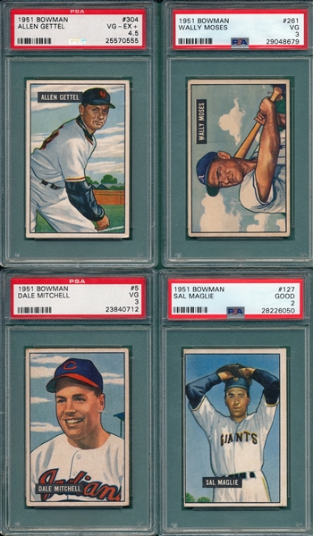 1951 Bowman Lot of (4) W/ #304, Hi #, PSA 4.5