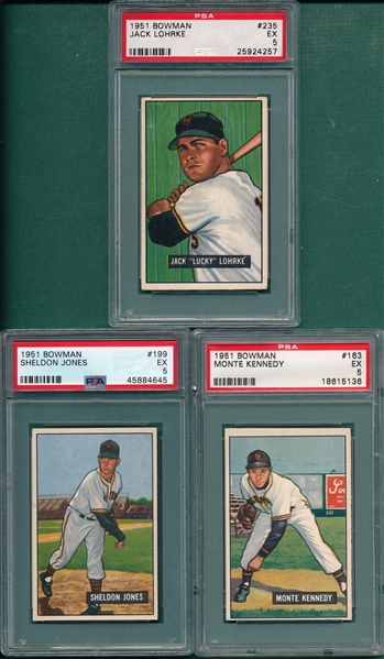 1951 Bowman #163, #199 and #235, Lot of (3) PSA 5
