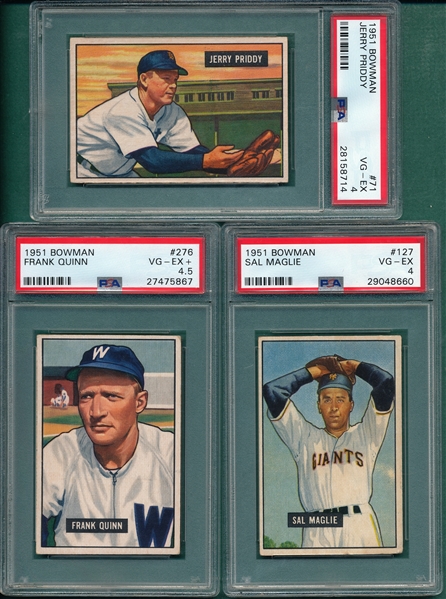 1951 Bowman #71, #127 Maglie & #276, Hi #, PSA 