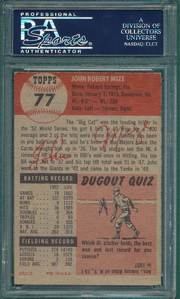 1953 Topps #77 Johnny Mize PSA 4.5