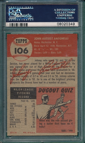 1953 Topps #106 John Antonelli PSA 8