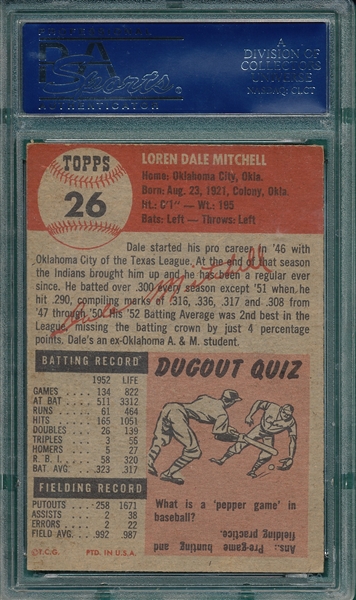 1953 Topps #26 Dale Mitchell PSA 6