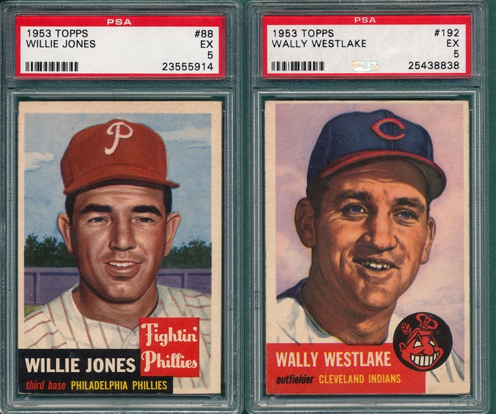 1953 Topps #88 Jones & #192 Westlake, Lot of (2), PSA 5