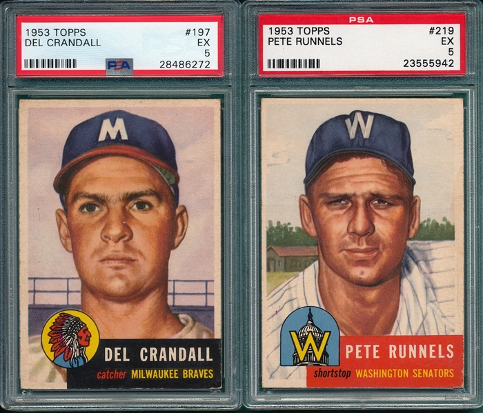 1953 Topps #197 Crandall & #219 Runnels, Lot of (2), PSA 5