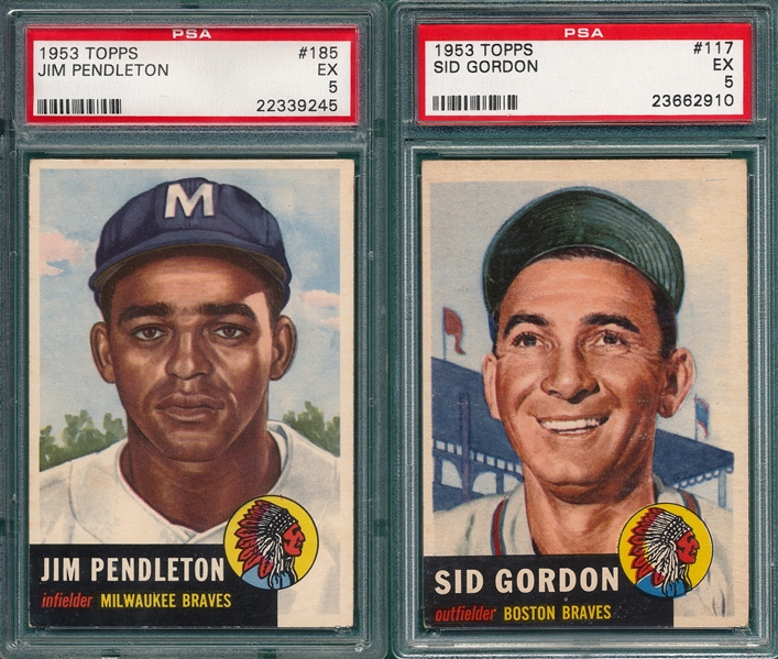 1953 Topps #117 Gordon & #185 Pendleton, Lot of (2), PSA 5