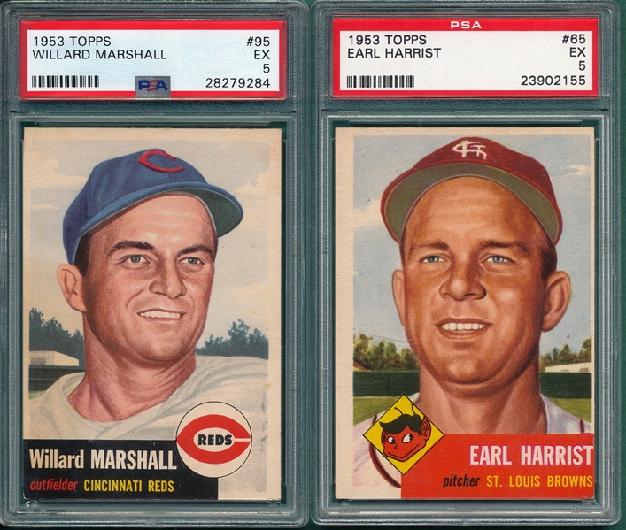 1953 Topps #65 Harrist & #95 Marshall, Lot of (2), PSA 5