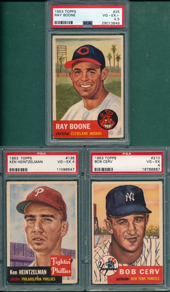 1953 Topps #25 Boone, #136 Heintzelman & #210 Cerv, Lot of (3), PSA