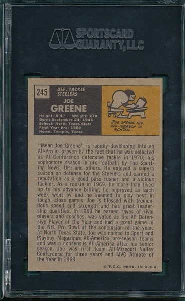 1971 Topps Football #245 Joe Greene SGC 82 *Rookie*