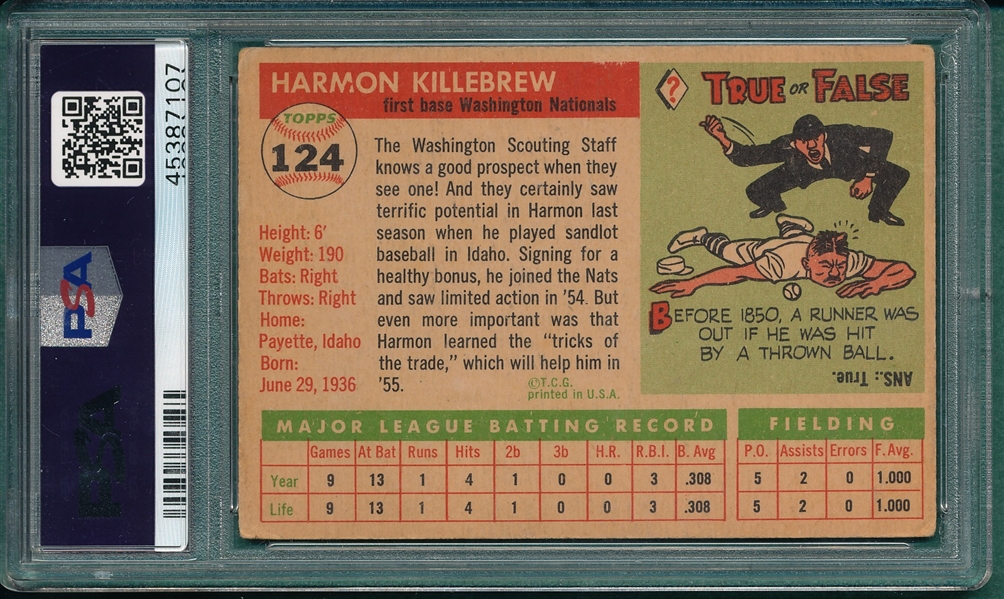 1955 Topps #124 Harmon Killebrew PSA 2 *Rookie*