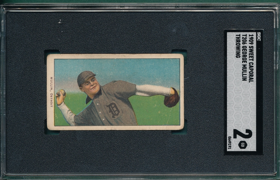 1909-1911 T206 Mullin, Throwing, Sweet Caporal Cigarettes SGC 2 *Horizontal*