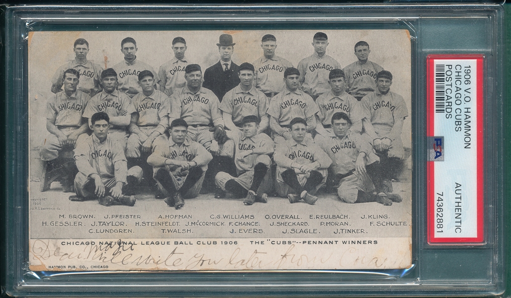 1906 V. O. Hammon PC, Chicago Cubs, PSA Authentic