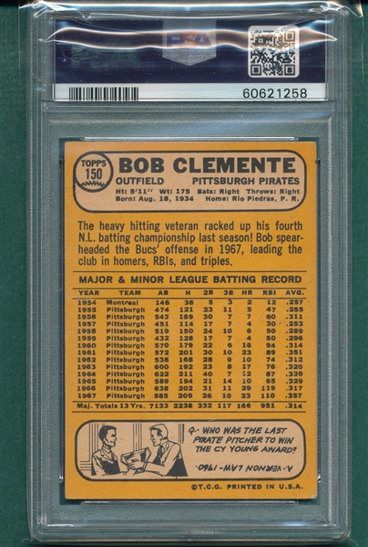 1968 Topps #150 Bob Clemente PSA 3