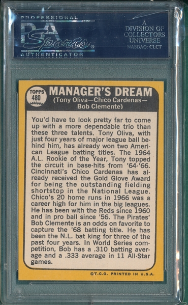 1968 Topps #480 Managers Dream W/ Clemente PSA 8