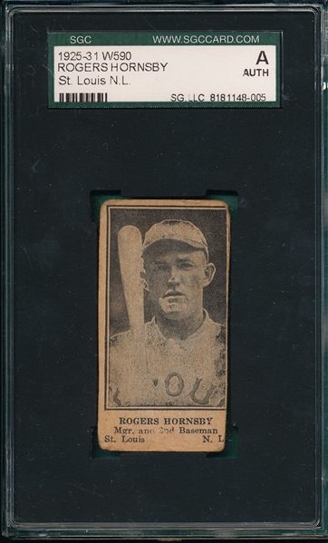 1925-31 W590 Rogers Hornsby, St. Louis NL, SGC Authentic