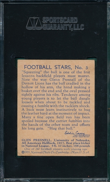 1935 National Chicle Football #5 Glenn Presnell SGC 30