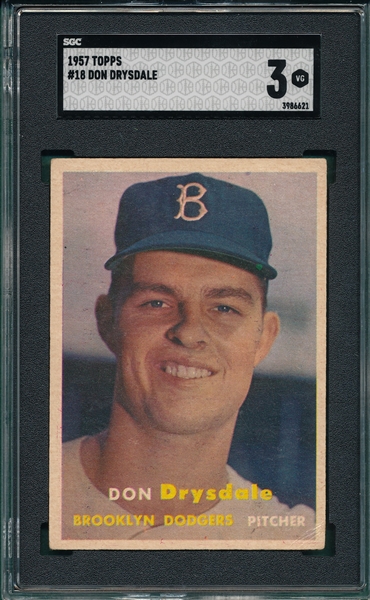 1957 Topps #18 Don Drysdale SGC 3 *Rookie*