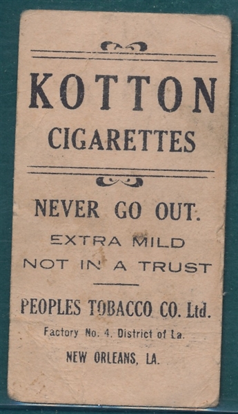 1911-16 T216-1 Chief Bender, White Cap, Baltimore, Kotton Cigarettes