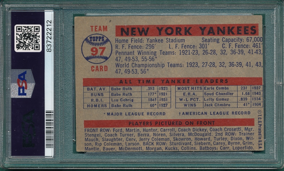 1957 Topps #97 Yankees Team PSA 3.5