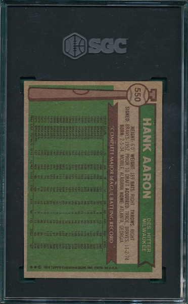 1976 Topps #550 Hank Aaron SGC 7