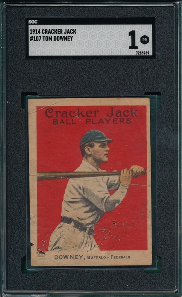 1914 Cracker Jack #107 Tom Downey SGC 1 *Federal League*