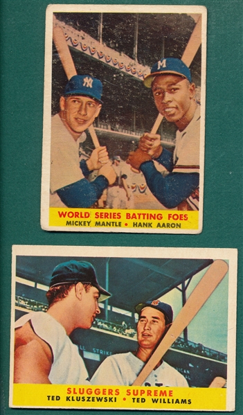 1958 Topps #321 W/ Ted Williams & #418 WS Batting Foes W/ Aaron & Mantle, Lot of (2)