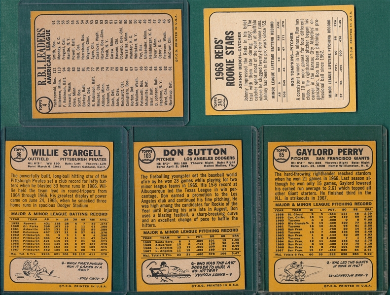 1968 Topps Lot of (5) W/ #247 Bench, Rookie