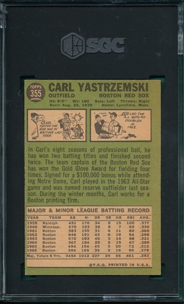 1967 Topps #355 Carl Yastrzemski SGC 5